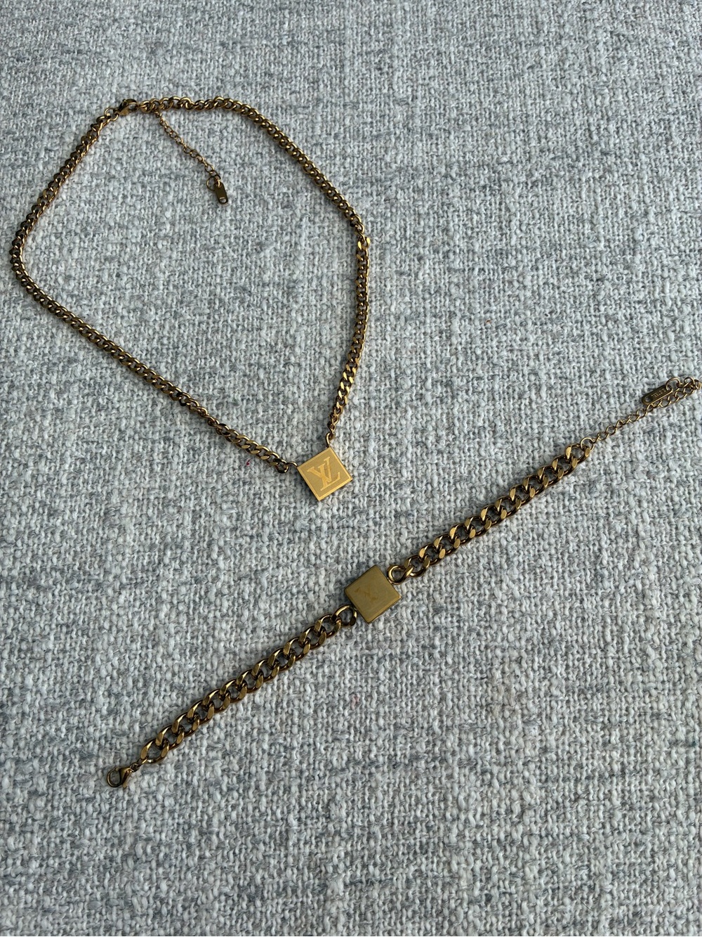 Gold-Tone Square Pendant Necklace and Bracelet Set